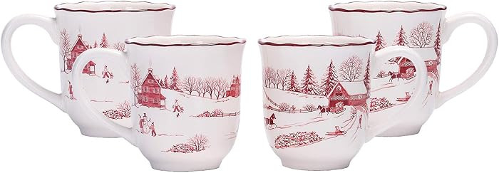 Bico Toile De Jouy Winter Wonderland Ceramic Mug Set of 4, Christmas Coffee Mugs, 16oz Holiday Cu... | Amazon (US)