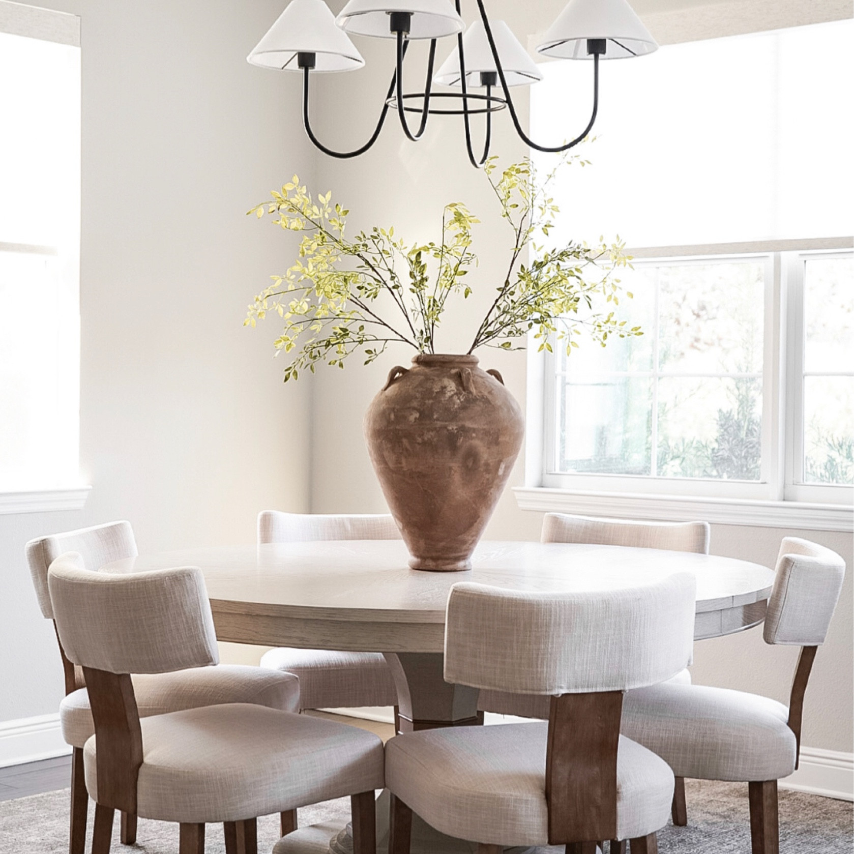 Dining Room, Breakfast nook inspo!
The chairs are so comfortable, linen material and kid-friendly. Love large round tables for entertaining and family time and lighter color table makes the large table look less bulky. 

Chairs and the light on sale.  

#diningroom
#breakfastnook
#largetable
#roundtable



#LTKxPrimeDay #LTKsalealert #LTKhome