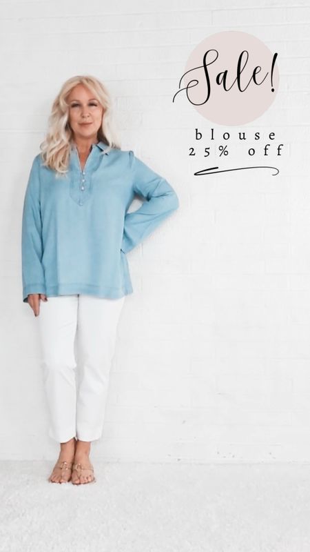 Sale! This best selling chambray tunic is 25% off. Total coastal casual style for women over 40, women over 50, women over 60!

#LTKSaleAlert #LTKOver40 #LTKVideo