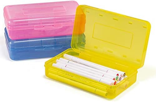 Sooez 3 Pack Pencil Box, Plastic Large Capacity Pencil Case Boxes Organizer Plastic Boxes with Sn... | Amazon (US)