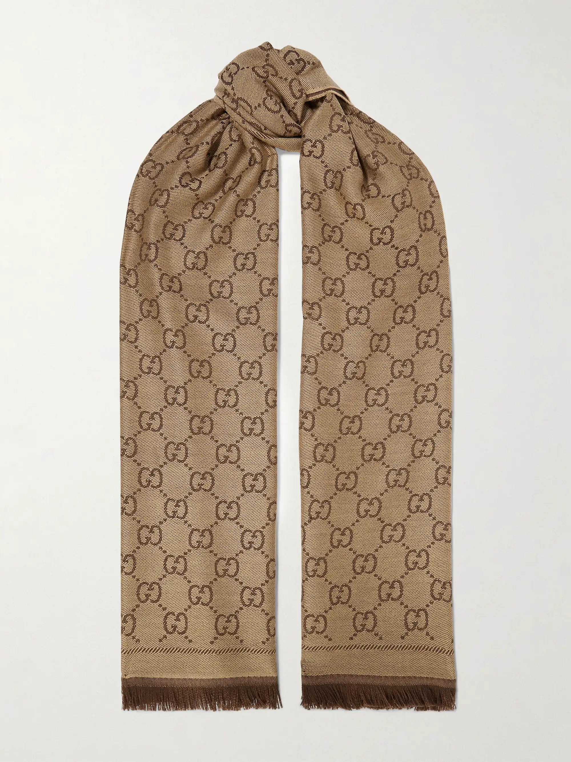 GUCCI+ NET SUSTAIN Sten reversible fringed organic wool-jacquard scarf | NET-A-PORTER (US)