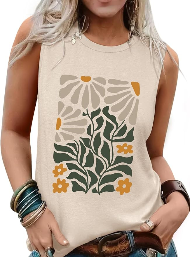 LUXVEER Sleeveless Tank Tops for Women 2026 Summer Casual Blouses Graphic Tees Loose Fit Crewneck... | Amazon (US)