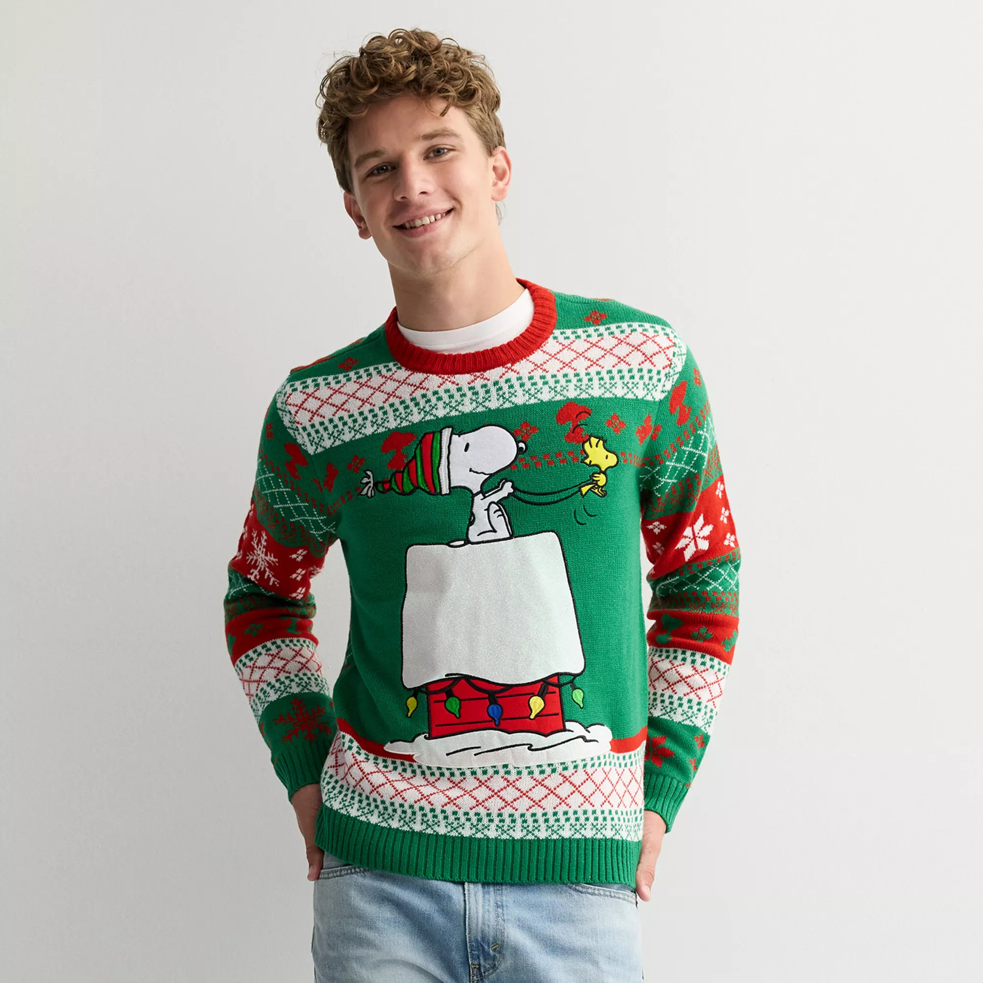 Men's Snoopy Long Sleeve Crewneck Pullover Sweater | Kohl's