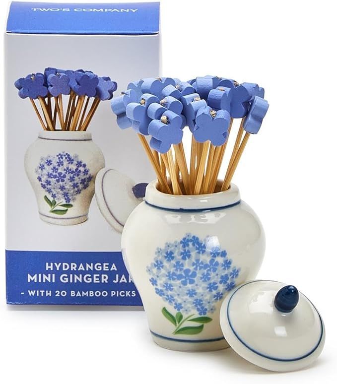 Hydrangea Ginger Jar & Bamboo Cocktail Picks Set - Elegant Ceramic Decor Piece with 20 Eco-Friend... | Amazon (US)