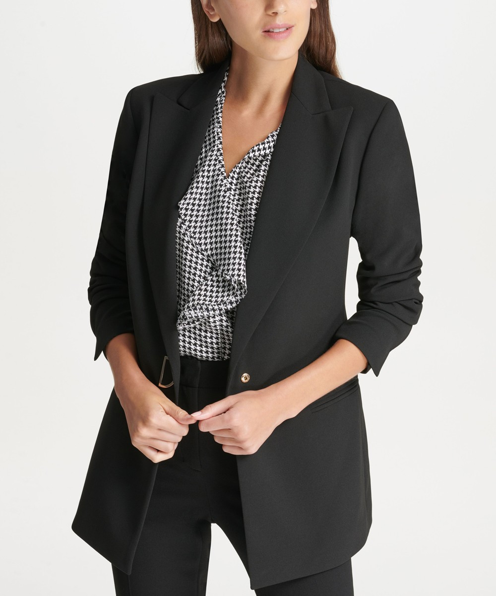 DKNY Women's Blazers BLK:BLACK - Black Single-Button Longline Blazer - Women | Zulily