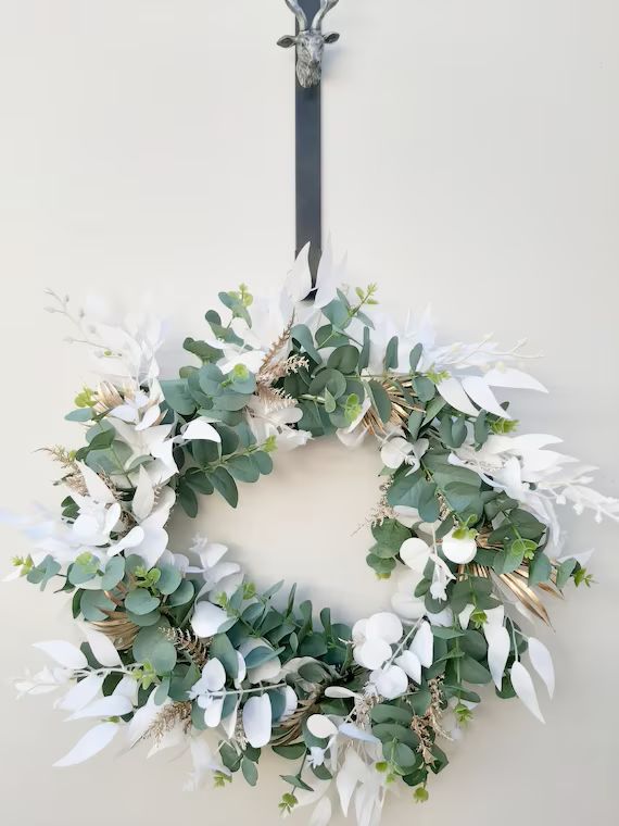 White Green Gold Christmas Wreath. Artificial Flower | Etsy | Etsy (US)