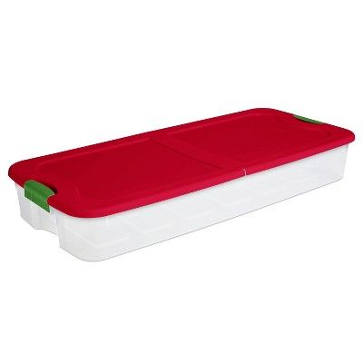 Sterilite 74qt Ultra Clear Underbed Box Red Lid and Green Latch | Target