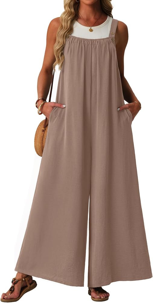 Lepunuo Womens Casual Jumpsuits Summer Boho Wide Leg Rompers Sleeveless Overalls Pleated Jumpers ... | Amazon (US)