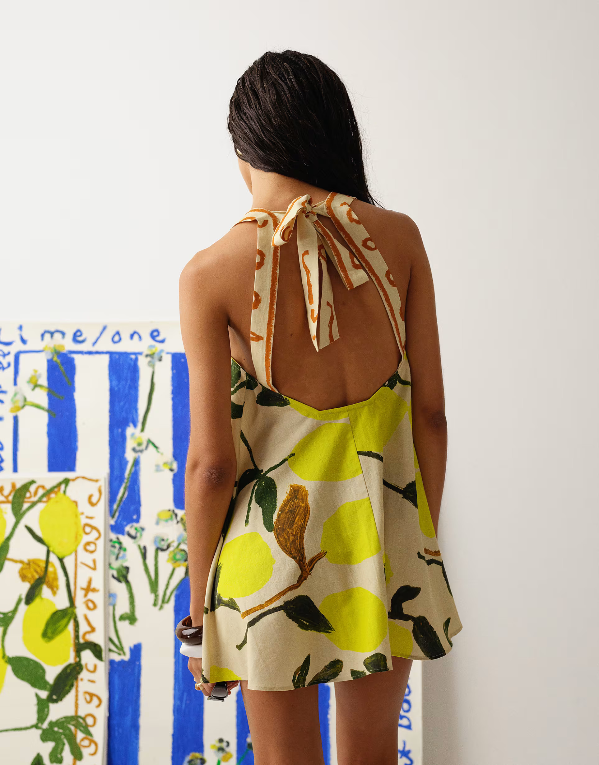 Topshop tie back a line mini dress in lemon print | ASOS (Global)
