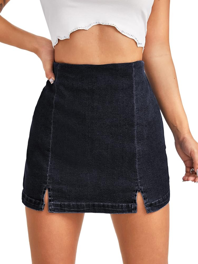 Floerns Women's Casual Split Hem High Waist Denim Skorts Skirt Shorts | Amazon (US)