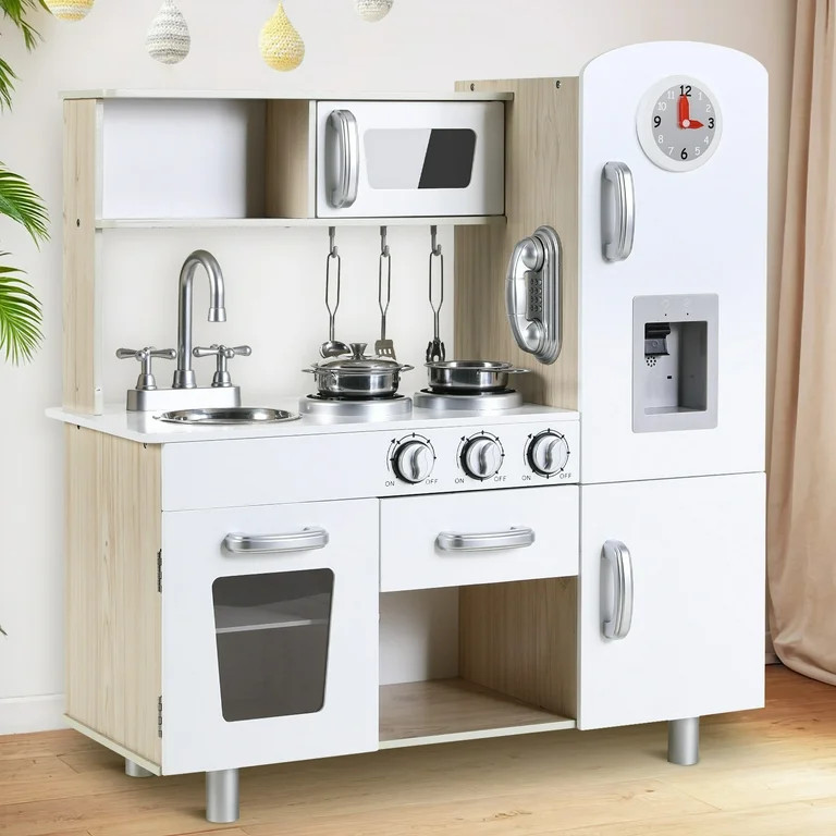 Arlopu Kids Pretend Play Kitchen Set w/ Realistic Light & Sound, Wooden Kitchen Playset Interacti... | Walmart (US)