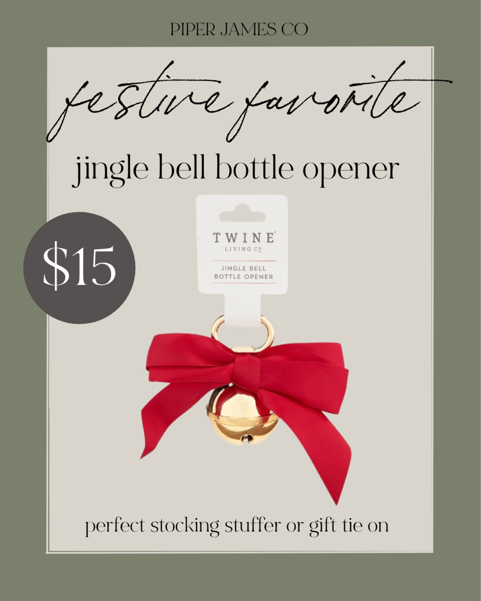 Perfect stocking stuffer, gift tie on, or exchange gift! A cute little jingle bell bottle opener - only $15!

holiday gifts, gift exchange, inexpensive gifts, stocking stuffers, gift tie on, jingle bell, bottle opener

#LTKHoliday #LTKGiftGuide #LTKSeasonal