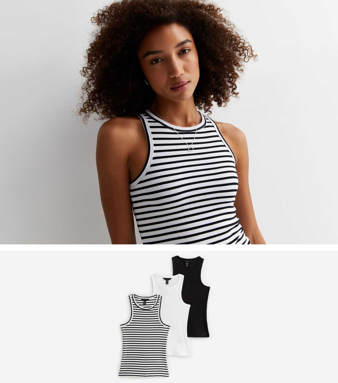 3 Pack Black White and Stripe Ribbed Racer Vests
						
						Add to Saved Items
						Remove fro... | New Look (UK)