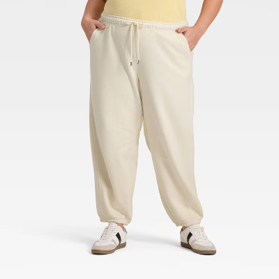 Women's Mid-Rise Barrel Leg Sweatpants - Universal Thread™ Cream 1X | Target