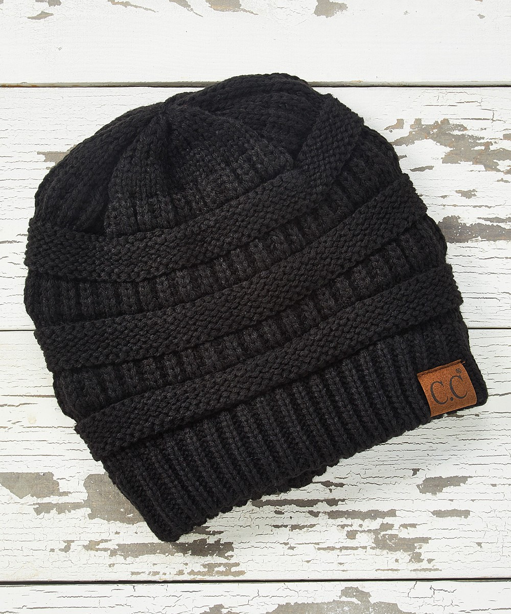C.C Women's Beanies BLACK - Black Fleece-Lined Knit Beanie - Women | Zulily