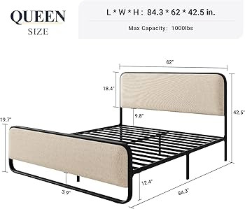 Allewie Queen Size Metal Bed Frame with Curved Upholstered Headboard and Footboard, Platform Bed ... | Amazon (US)