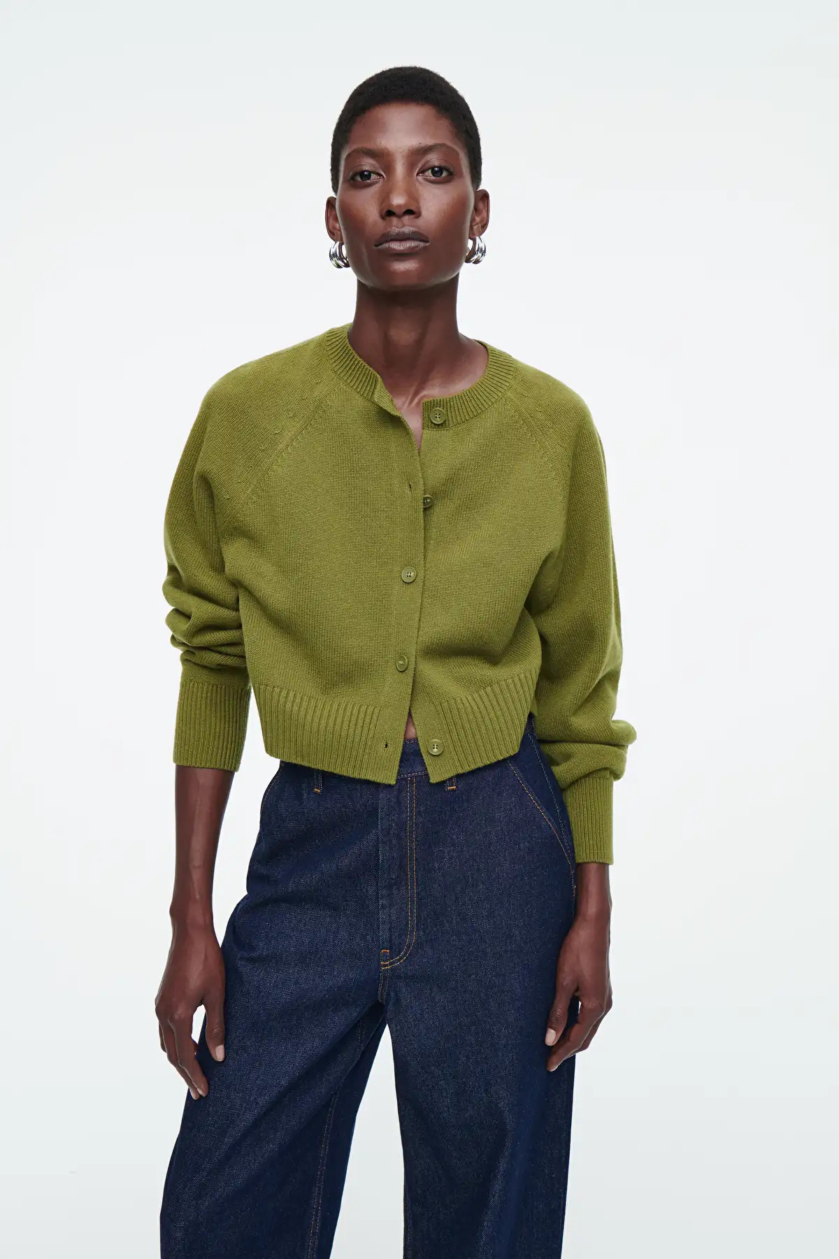 CROPPED WOOL CARDIGAN - Olive green - Knitwear - COS | COS (US)