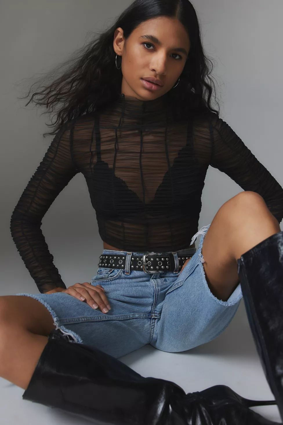 Silence + Noise Kora Sheer Ruched Top | Urban Outfitters (US and RoW)