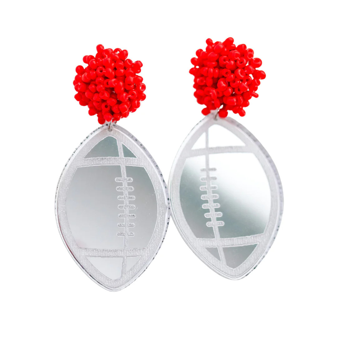 Acrylic Football Earrings - Red and Silver | Laura Cox Collection