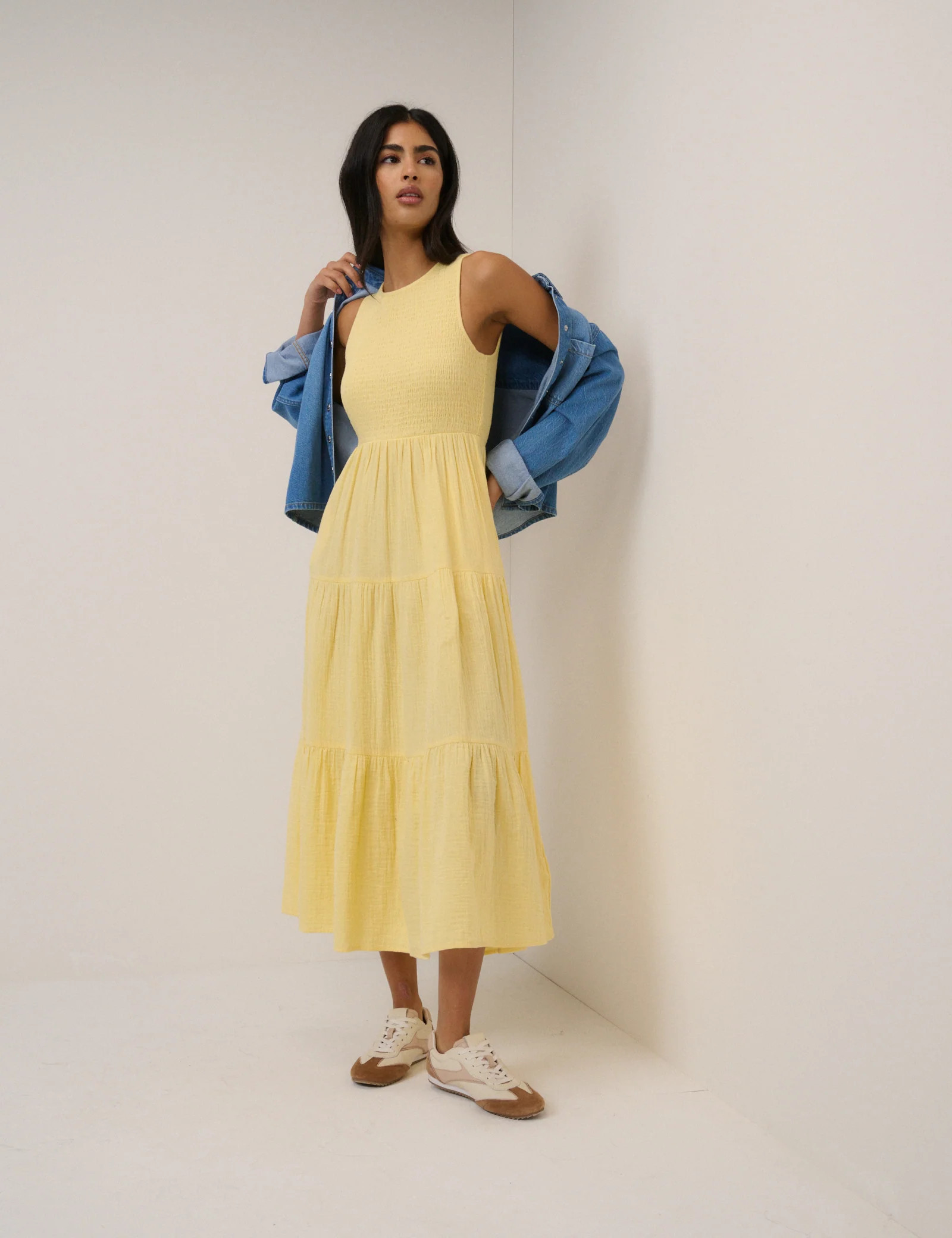 Yellow Sleeveless Tiered Charlie Midi Dress | Nobody's Child
