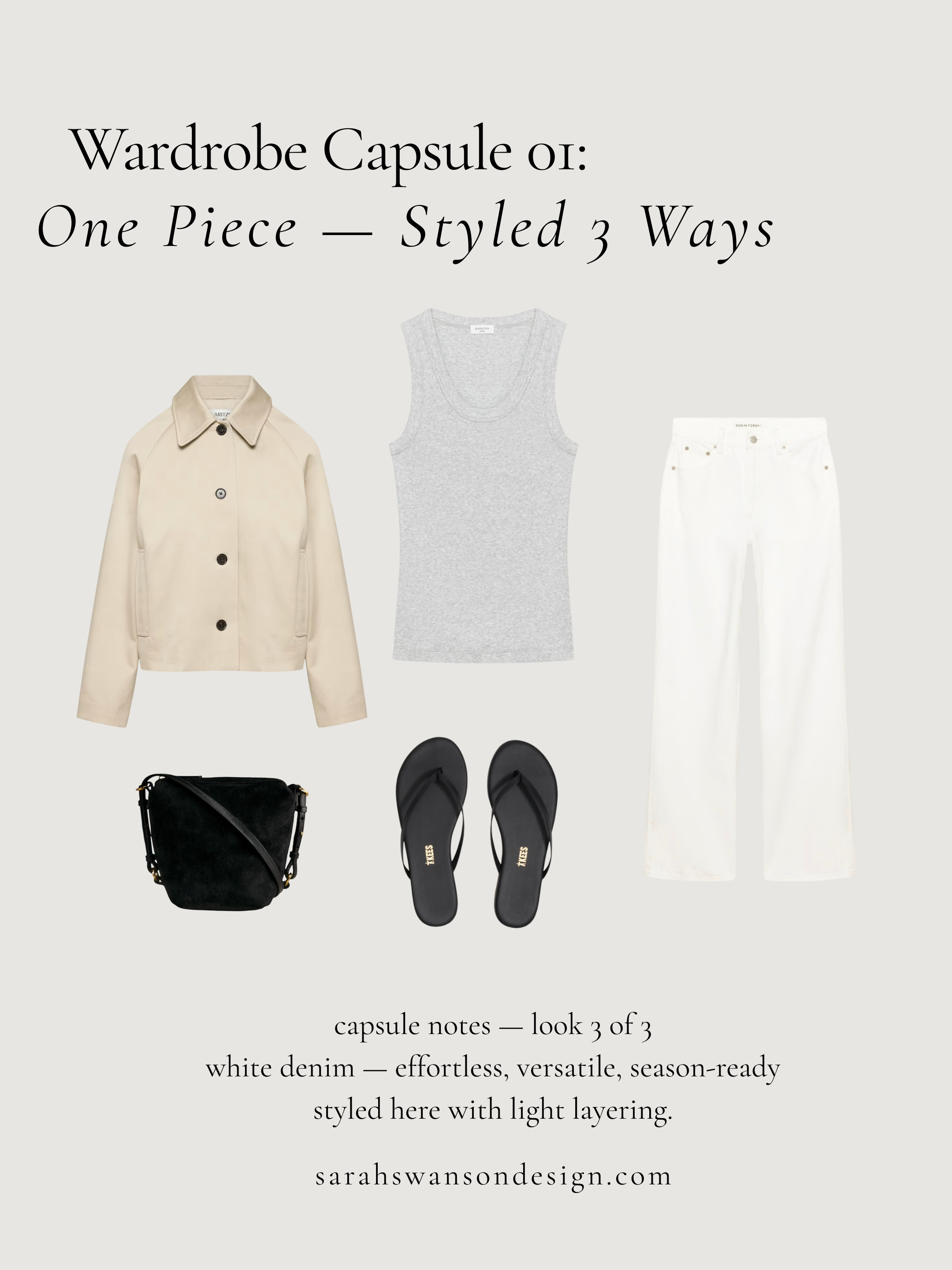 Wardrobe Capsule 01 
Look 3 — Cooler Days

White denim reimagined with light layering for cooler days. Thoughtful proportions and neutral textures show how one foundational piece can transition seamlessly across seasons while maintaining a clean, collected feel. 

 #LTKgrwm #LTKootd #LTKOver40