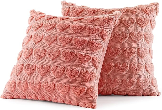 MIULEE Set of 2 Coral Red Valentines Pillow Covers Heart Love Decorative Cute Throw Pillows 18x18... | Amazon (US)