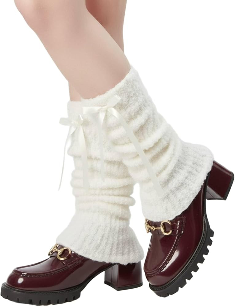 Fuzzy Leg Warmers for Women Girls Cute Bow Y2K Leg Sleeve Socks for Boots Winter White Soft Fluff... | Amazon (US)