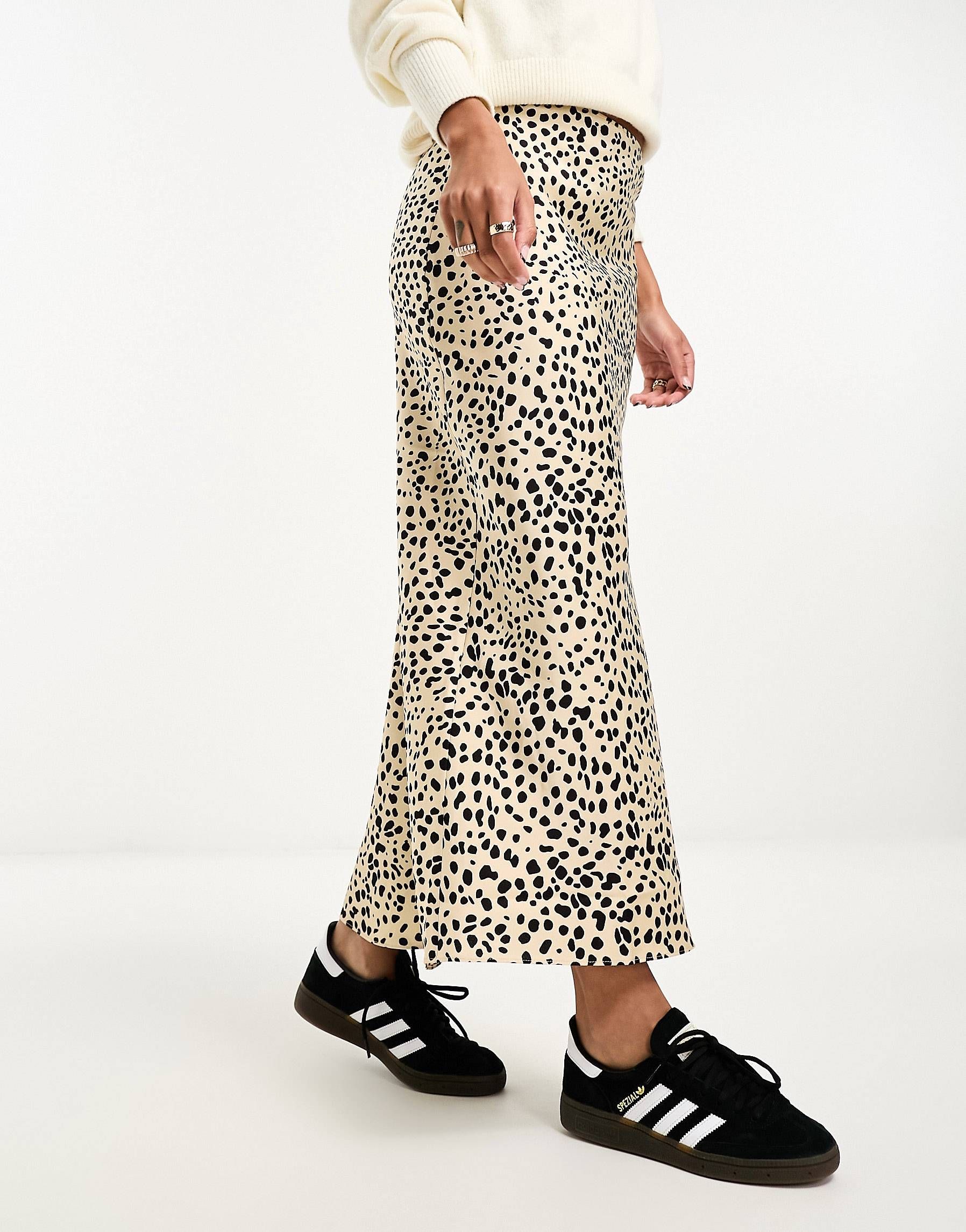 ASOS DESIGN satin bias midi skirt in leopard print | ASOS | ASOS (Global)