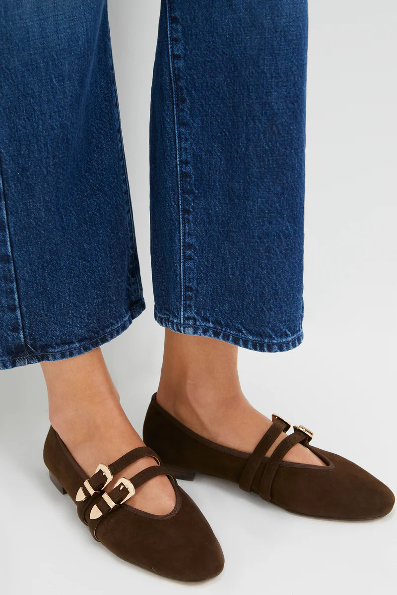 Chocolate Suede Buckle Nina Flats | Tuckernuck (US)