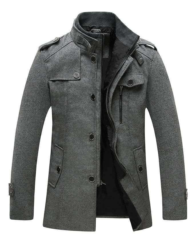 Wantdo Men's Wool Blend Jacket Stand Collar Windproof Pea Coat | Amazon (US)