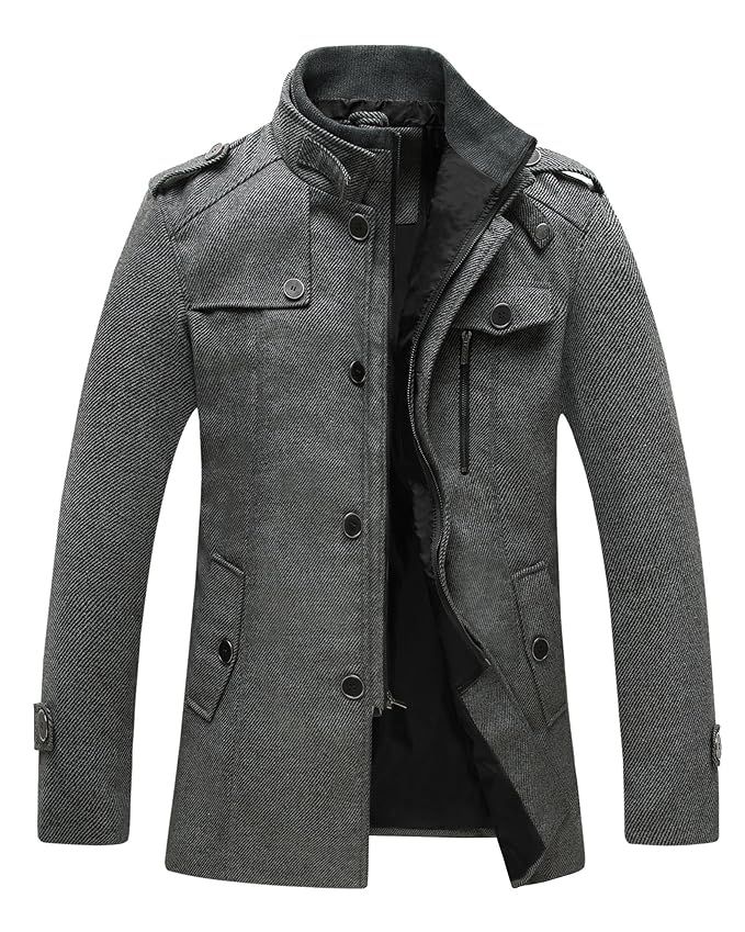 Wantdo Men's Wool Blend Jacket Stand Collar Windproof Pea Coat | Amazon (US)