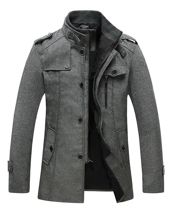 Wantdo Men's Wool Blend Jacket Stand Collar Windproof Pea Coat | Amazon (US)