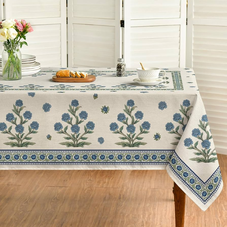 Horaldaily Spring Summer Blue Tablecloth, 60×84 Inch Rectangular, Farmhouse Floral Table Cover f... | Amazon (US)
