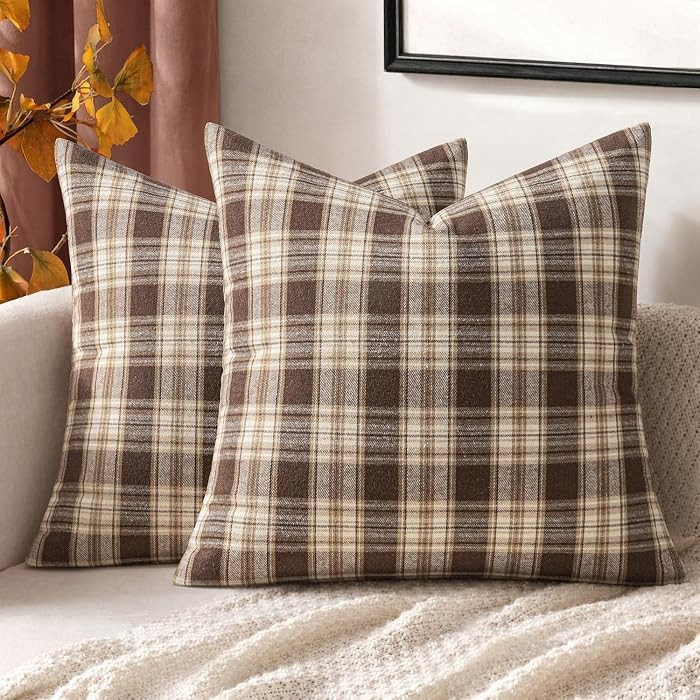 MIULEE Fall Plaid Pillow Covers Scottish Tartan 20x20 Chocolate Brown | Amazon (US)