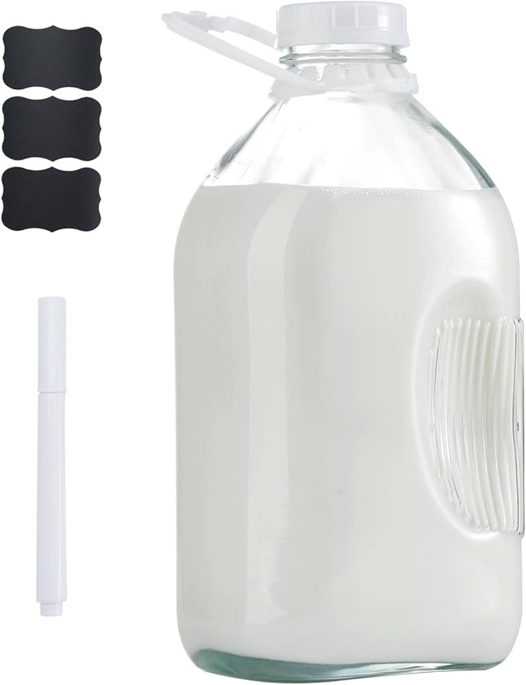 Glass Milk Jugs Bottle - 64Oz Water Container with Airtight Screw Lid, Half Gallon Juice Jar Pitc... | Amazon (US)
