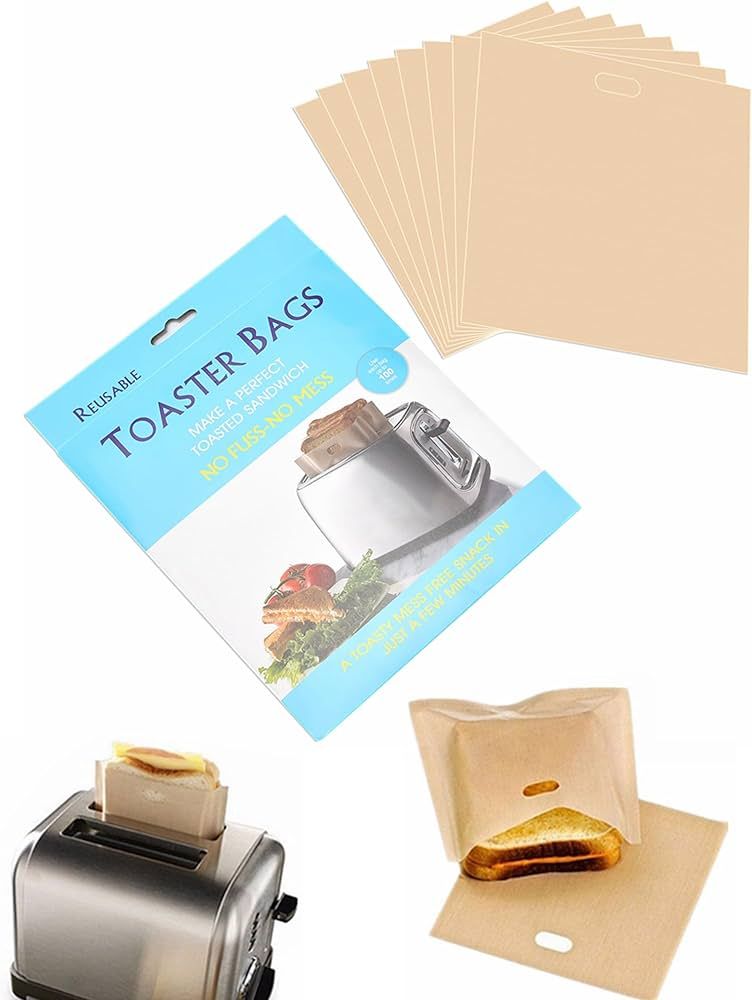 8 Pack Non Stick Toaster Sandwich Bags Reusable and Heat Resistant Easy to Clean,Washable Toaster Bags for Toaster Microwave Grill Cheese Sandwiches,Toast Bags for Toast Sandwich Panini Snacks (8) | Amazon (US)