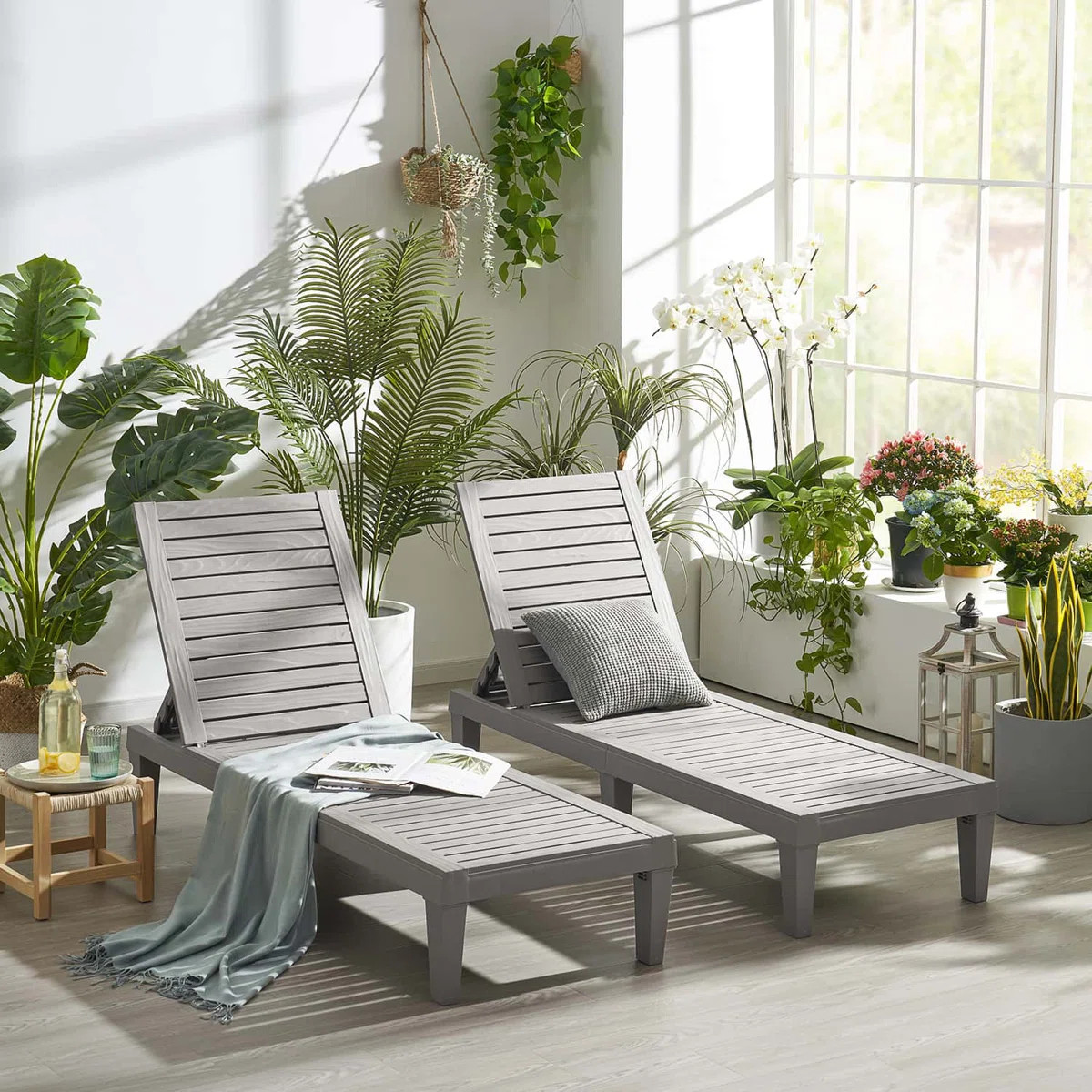 Nestl Waterproof, Lightweight, and Adjustable Outdoor Polyresin Chaise Lounge Chair Set (Set of 2... | Wayfair North America