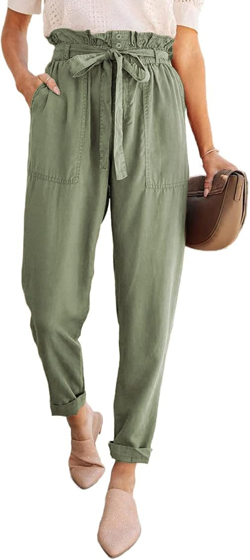 Dokotoo Womens Casual Elastic Waist Solid Comfy Jogging Jogger Pants with Pockets | Amazon (US)