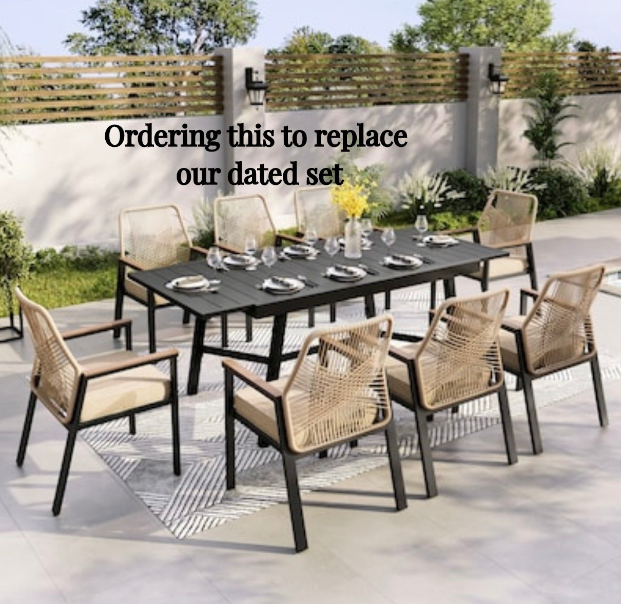 I love this set! We have a deck with black railing and think this will coordinate nicely. 

Patio set, outdoor set, outdoor dining set 

#LTKSeasonal #LTKHome