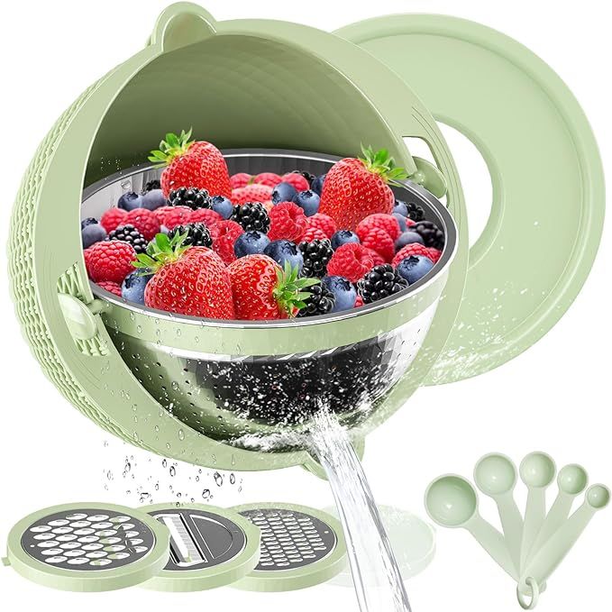 4-1 Colander with Mixing Bowl Set - Colander Bowl with Measuring Spoons - Fruit Strainer Bowl, Co... | Amazon (US)