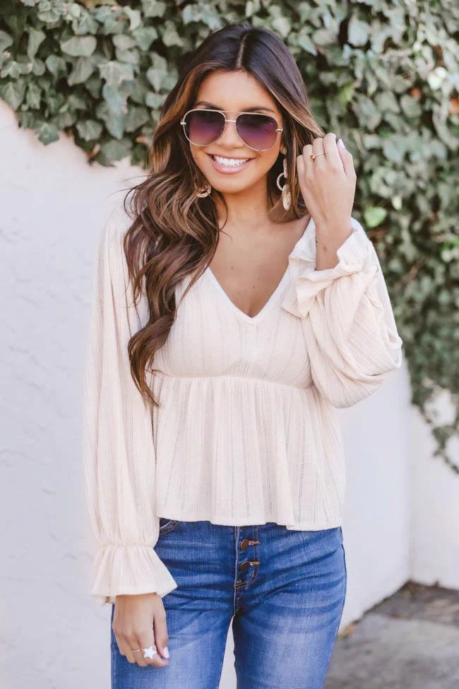 It's All Because Of You Oatmeal Blouse | The Pink Lily Boutique