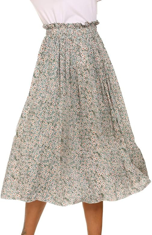 Womens Casual Front Button A-Line Skirts High Waisted Midi Skirt with Pockets | Amazon (US)