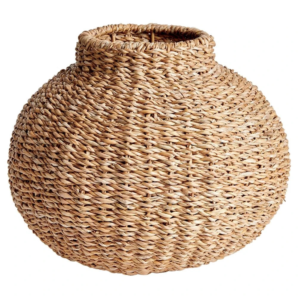 Zuri Coastal Beach Brown Woven Seagrass Round Decorative Table Vase | Kathy Kuo Home