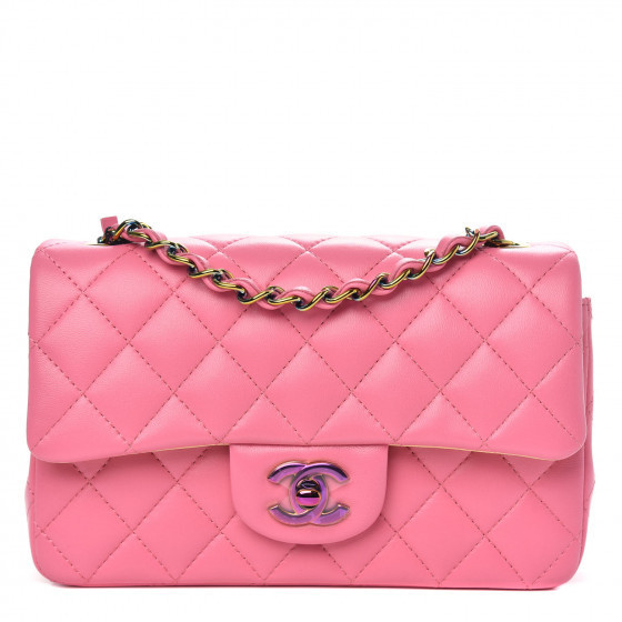 CHANEL Lambskin Quilted Mini Rectangular Flap Pink Yellow | Fashionphile