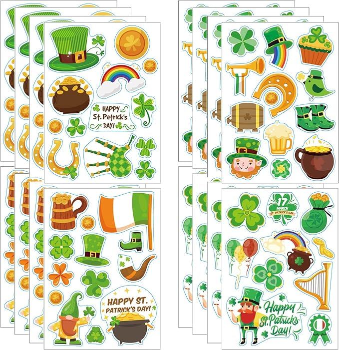 St.Patrick's Day Stickers Cute Shamrock Stickers Beer Party Decoration Sticker Irish Day Cake Bak... | Amazon (US)