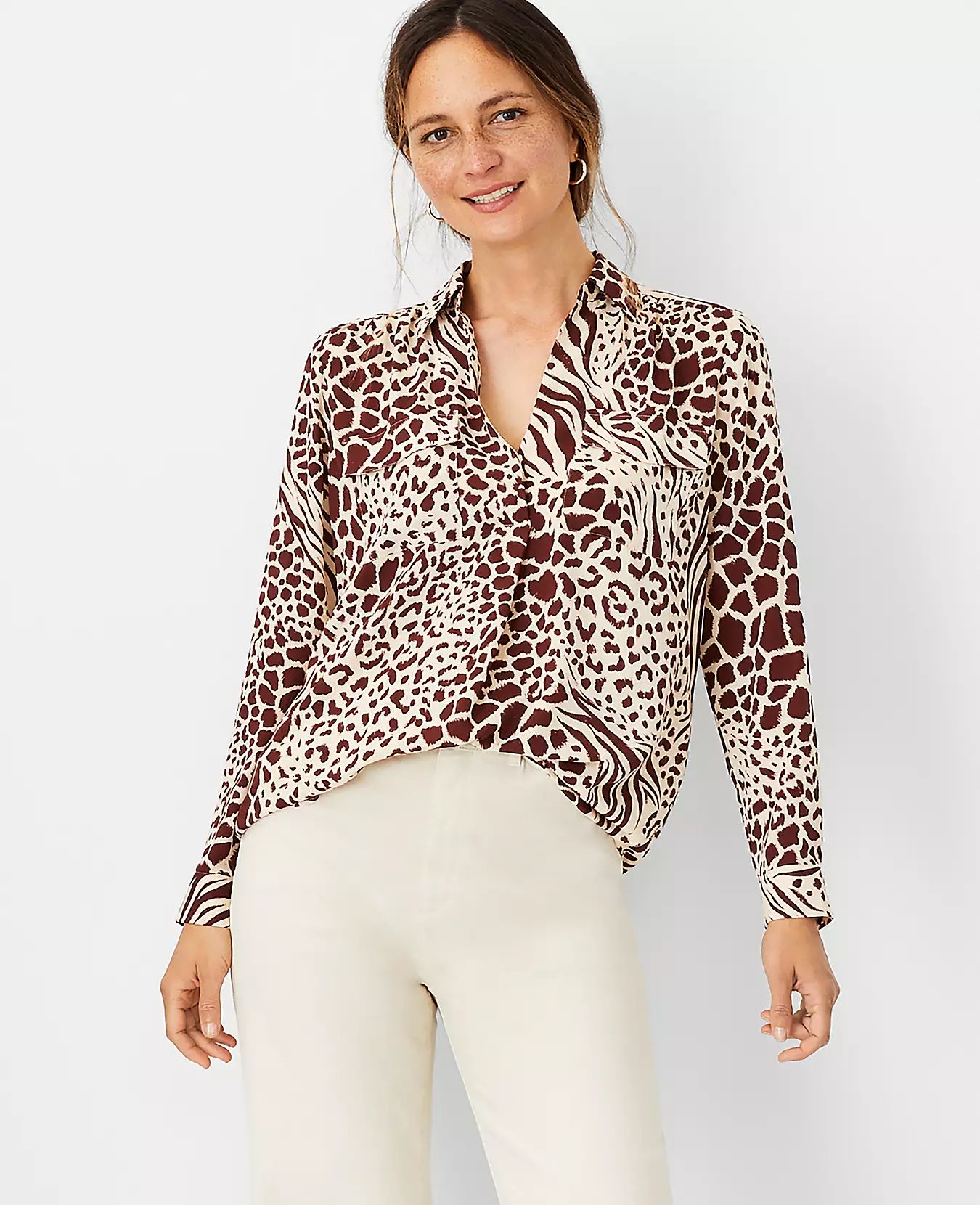 Mixed Animal Print Camp Shirt | Ann Taylor (US)