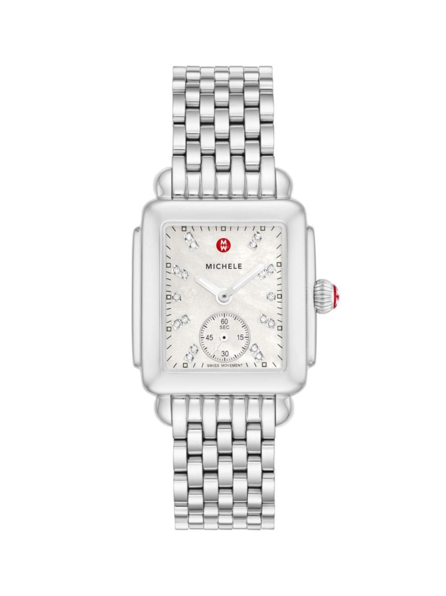 Deco 16 Diamond, Mother-Of-Pearl & Stainless Steel Bracelet Watch | Saks Fifth Avenue