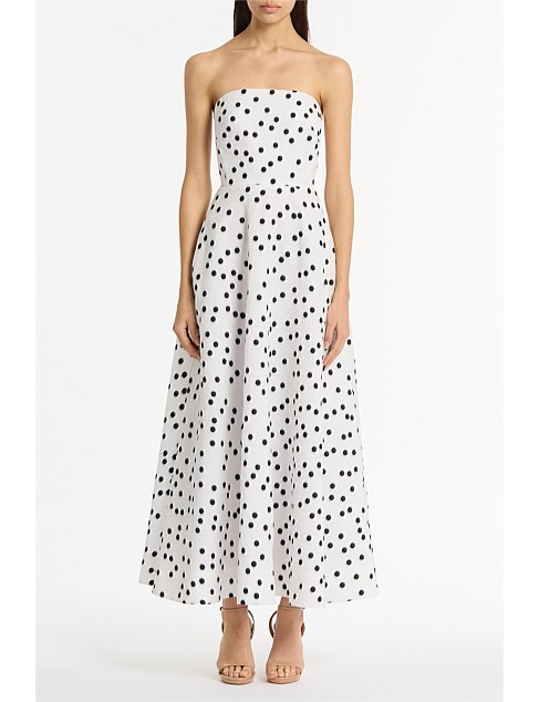 WHITE AND BLACK SPOT JACQUARD A-LINE STRAPLESS GOWN | David Jones (Australia & New Zealand)