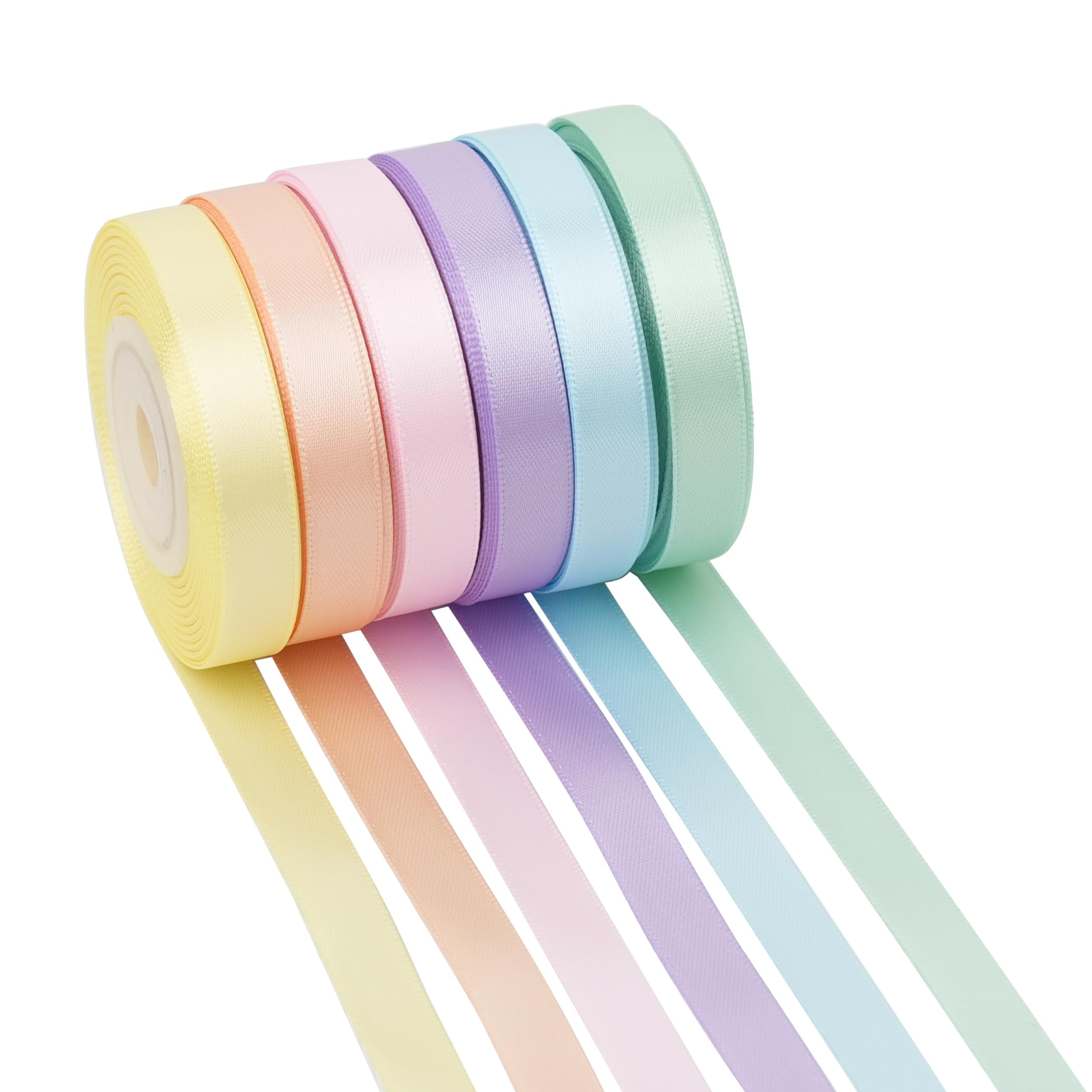 Pastel Ribbon Assortment - 3/8" Double Face Satin Ribbon, 6 Rolls, 60 Yards for Gift Wrapping, We... | Amazon (US)