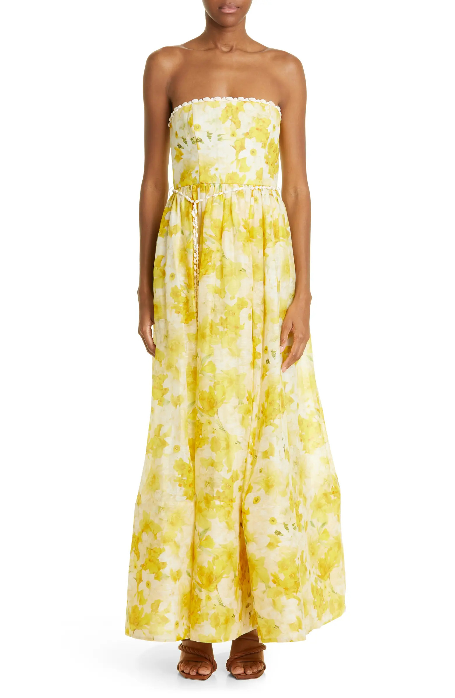 Wonderland Floral Strapless Linen & Silk Maxi Dress | Nordstrom